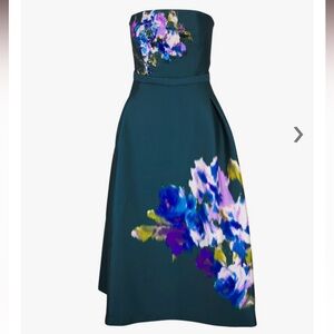 Sachin & Babi Shay Forest Green Floral Print Strapless Dress